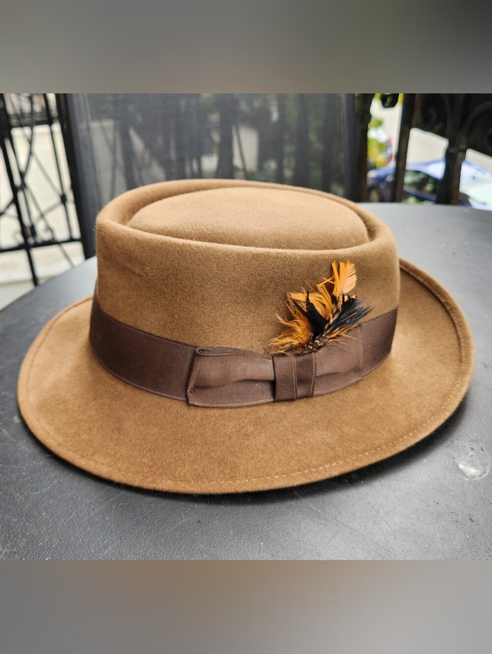 Classic Brown Wool Fedora with Feather Accent